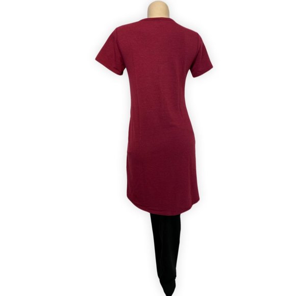 Burgundy French Terry Cuffed Short Sleeve Dress - Picture 3 of 4